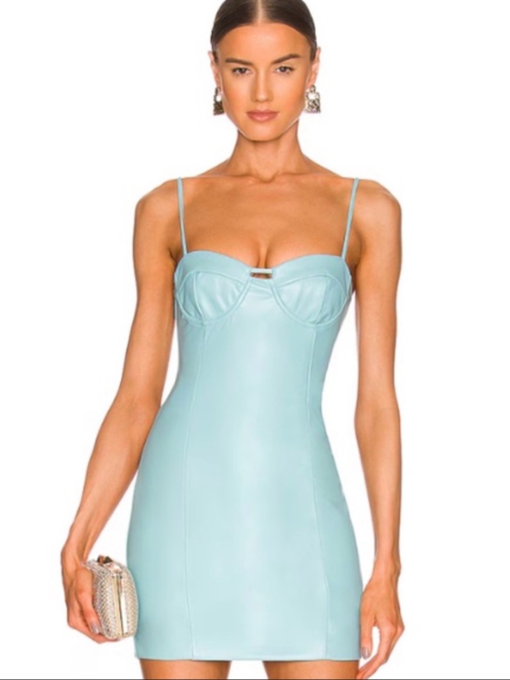 Bardot Mint Blue Bodycon Mini Dress with Spaghetti Straps